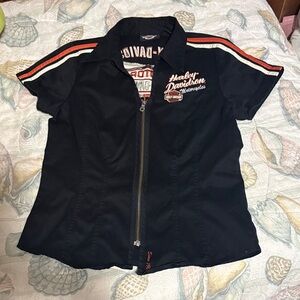 Harley-Davidson Black Zip-Up Top with Red and White Stripes